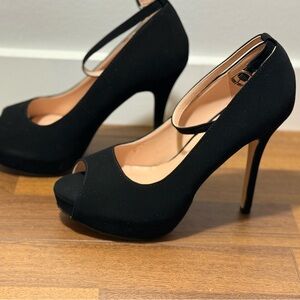 Dream Pairs Black Peep-Toe High Heel Pumps with Ankle Strap